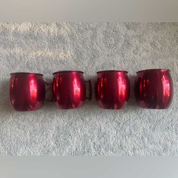 Red Moscow Mule Mugs Copper Handle Set of 4 - Picture 2 of 3